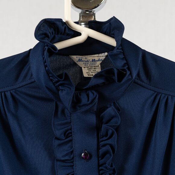 Vintage 70s Mardi Modes Navy blue buttons down shirt size 12/M - Picture 5 of 6